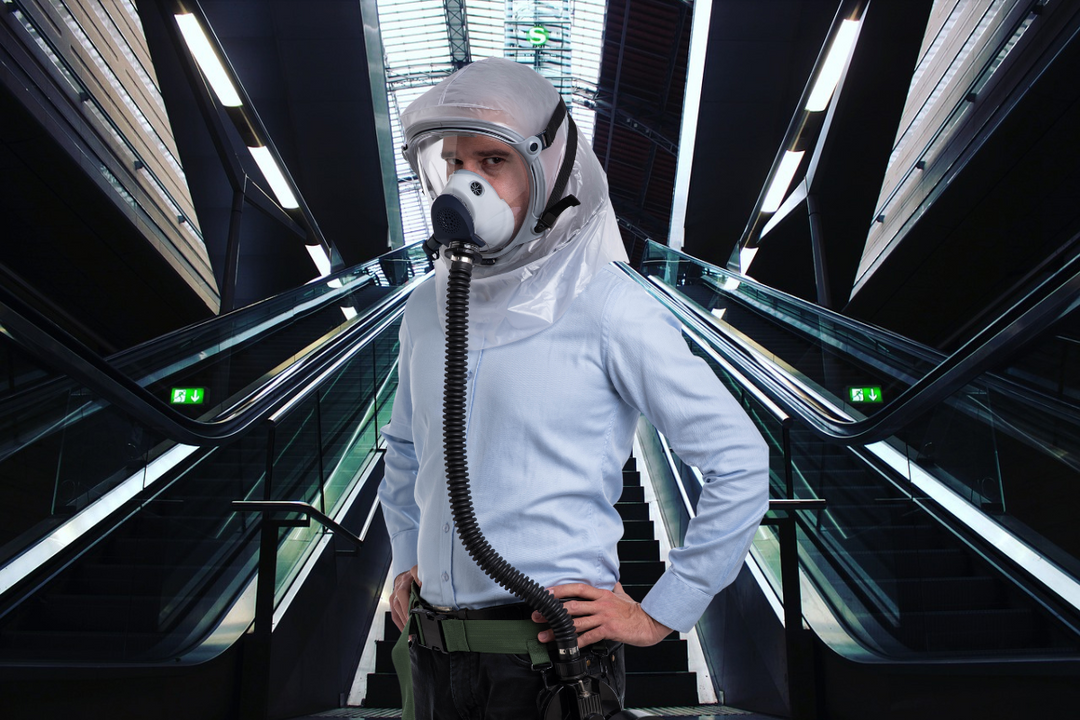 Sapphire gas mask on train
